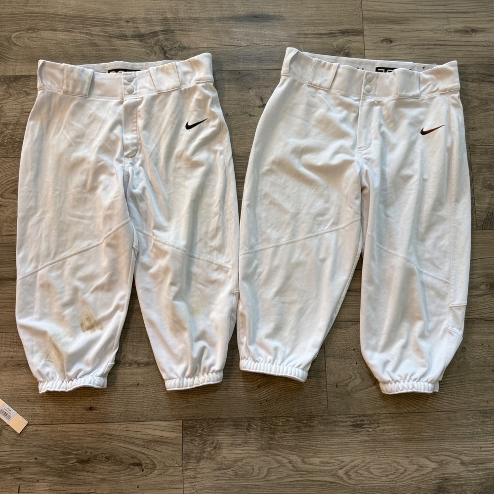 Lot of 2 Nike BSBL Baseball Pants White Mens Medium Swoosh Knicker Style